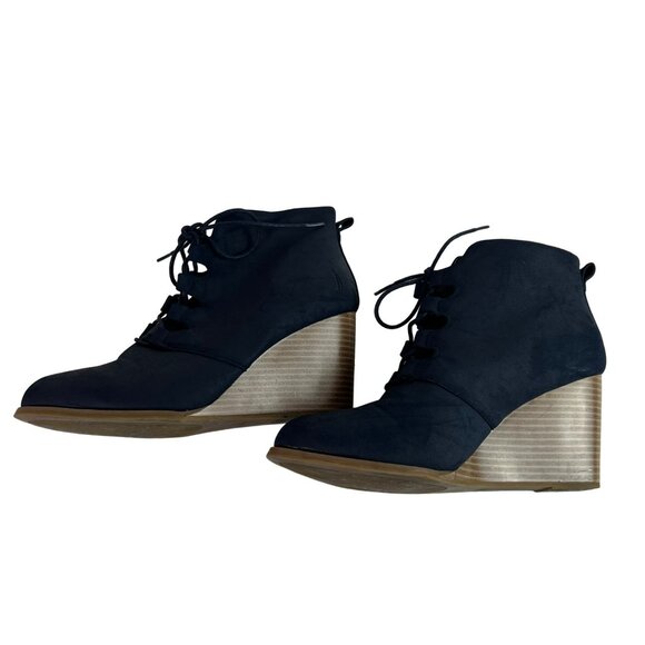 🟣🟣🟣 NAUTICA Womens Size 9.5 Dark Blue Tie Up Wedge Heels - Picture 5 of 8